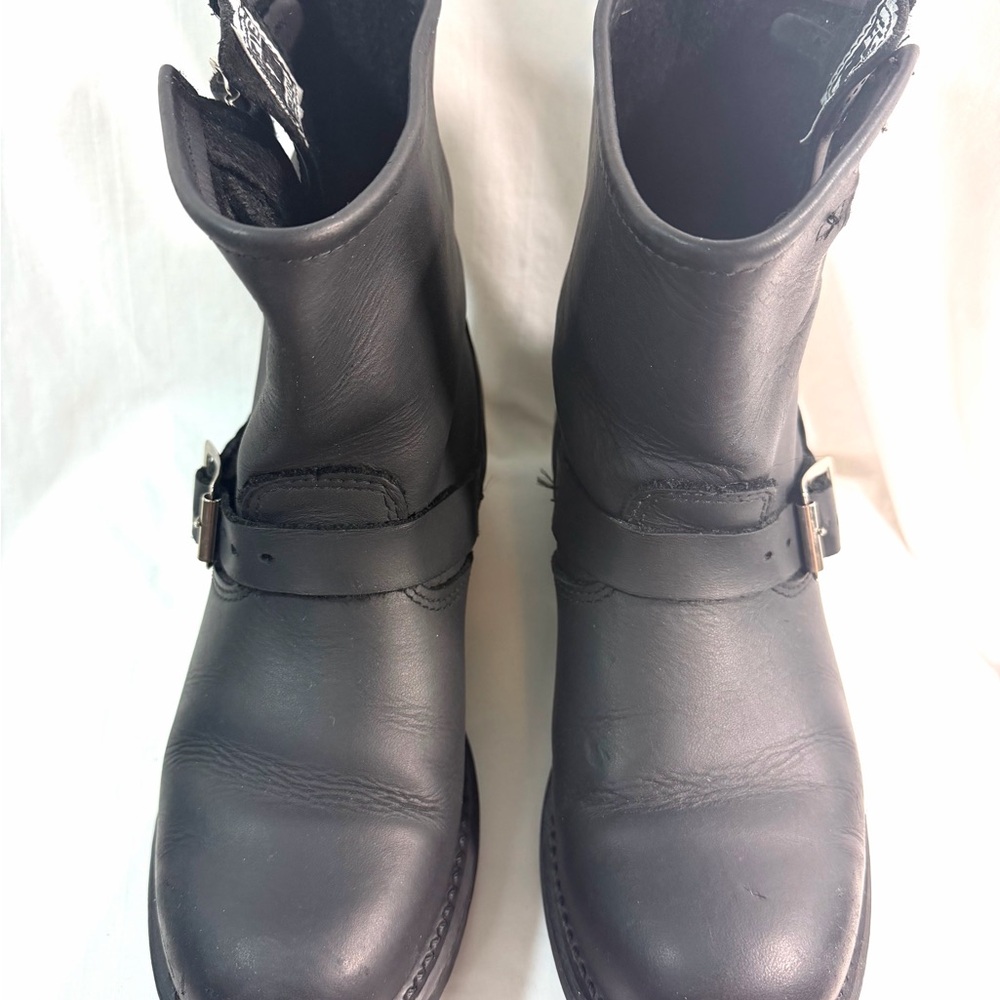 Women's 8.5 M FRYE 701 Leather Engineer Short Boots Black Moto Biker Buckle - Picture 5 of 13